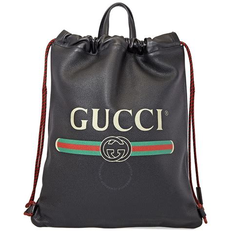 gucci black logo print leather drawstring backpack|Gucci signature bag.